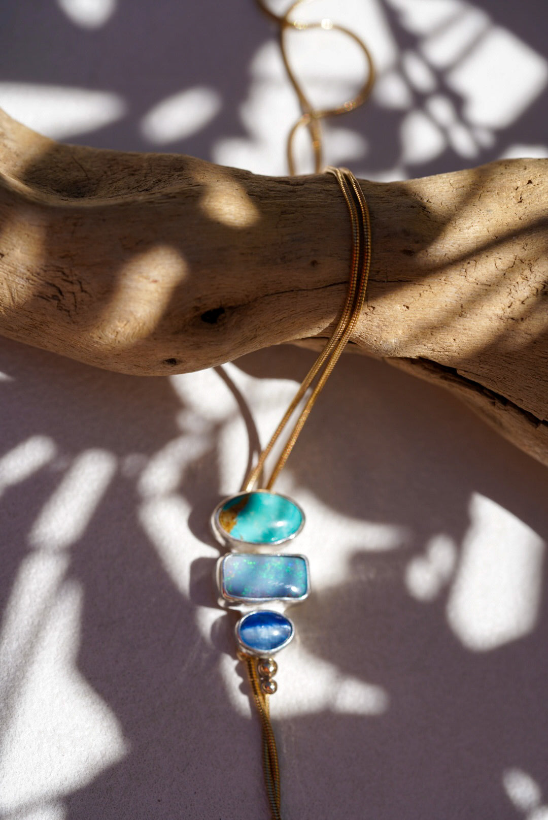 Turquoise + Australian Opal + Kyanite Bolo Necklace