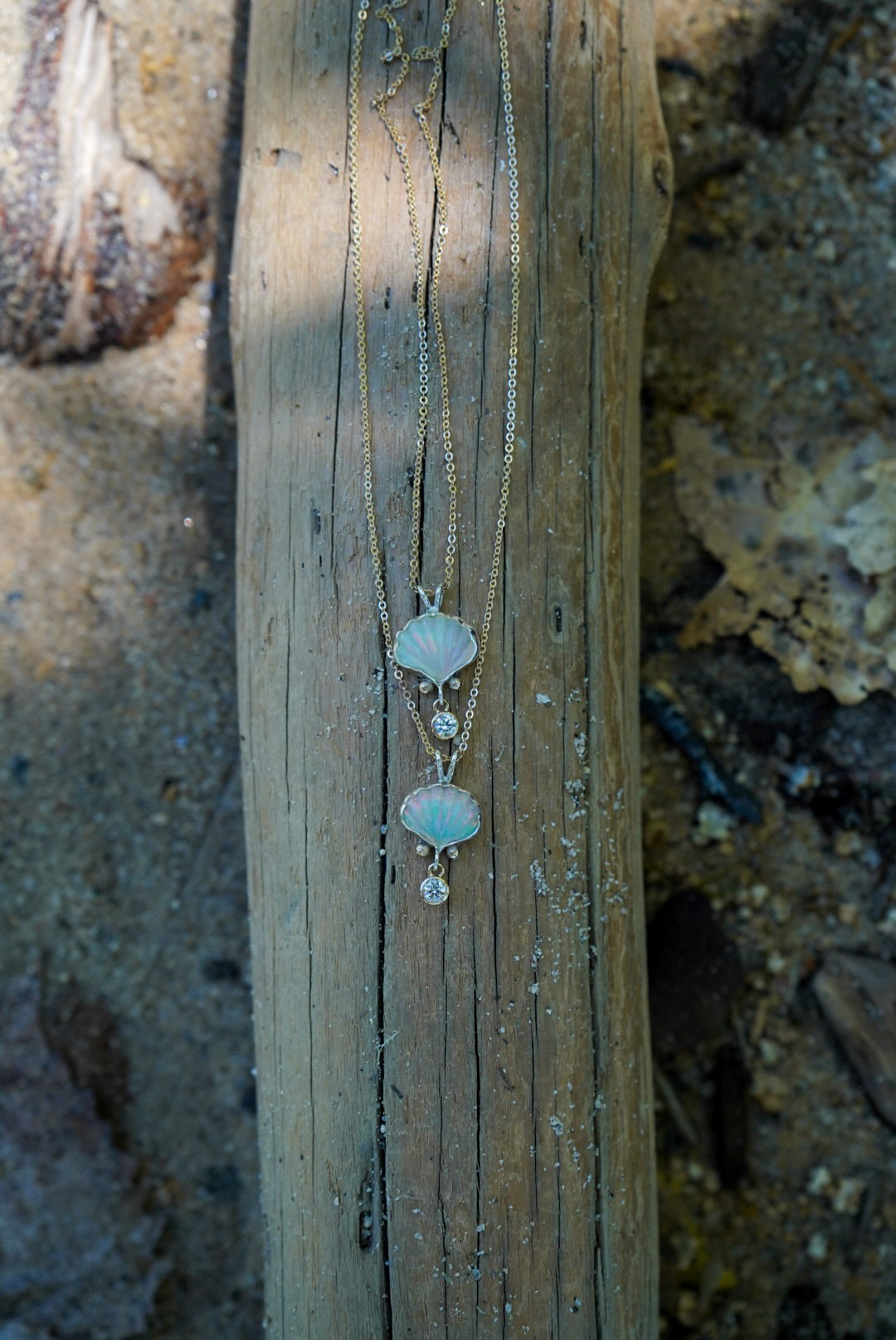 Ethiopian Opal + Sapphire Shell Necklace