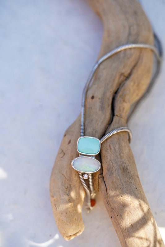 Australian Opal + Variscite + Diamond Bolo