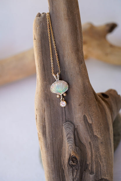 Ethiopian Opal + Sapphire Shell Necklace