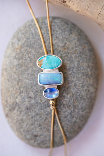 Turquoise + Australian Opal + Kyanite Bolo Necklace