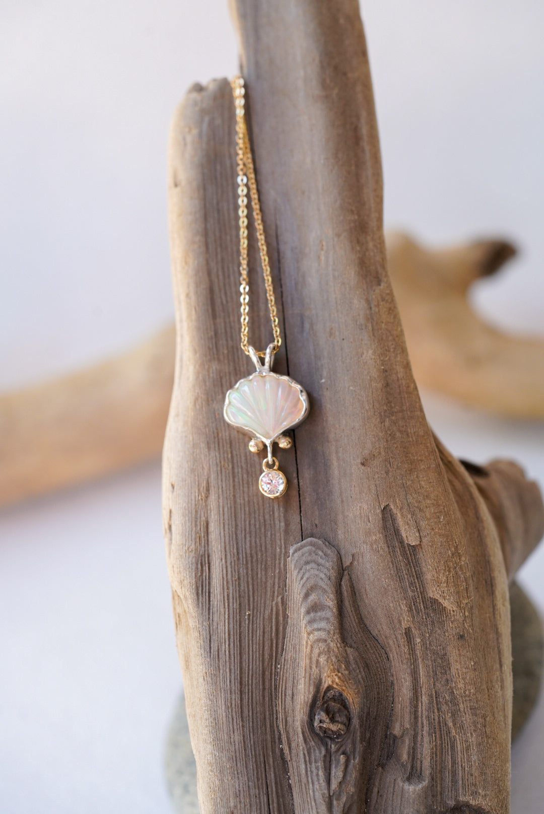 Ethiopian Opal + Sapphire Shell Necklace