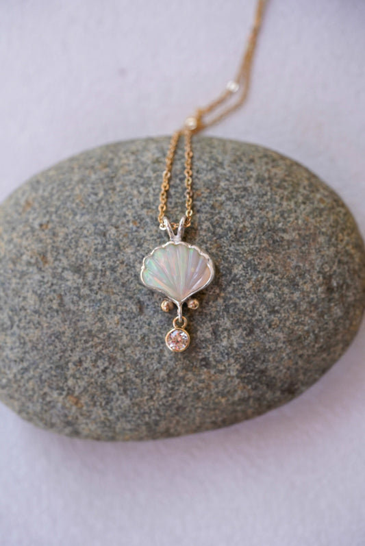 Ethiopian Opal + Sapphire Shell Necklace