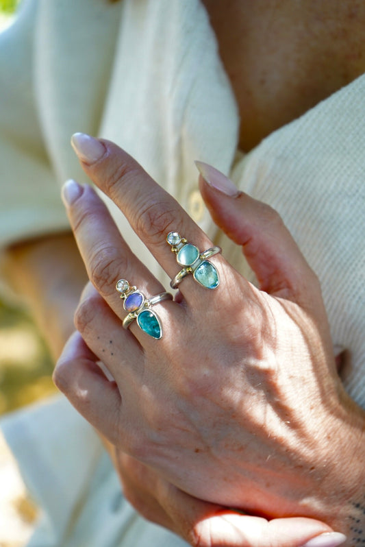 Moonstone + Aquamarine Ring - Size 8