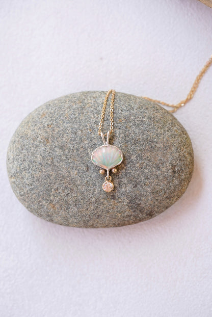 Ethiopian Opal + Sapphire Shell Necklace