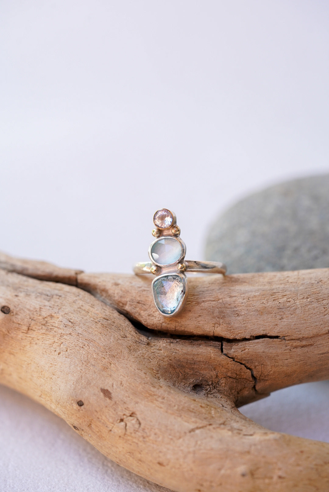Moonstone + Aquamarine Ring - Size 8