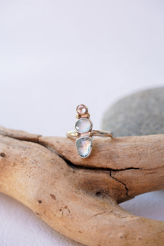 Moonstone + Aquamarine Ring - Size 8