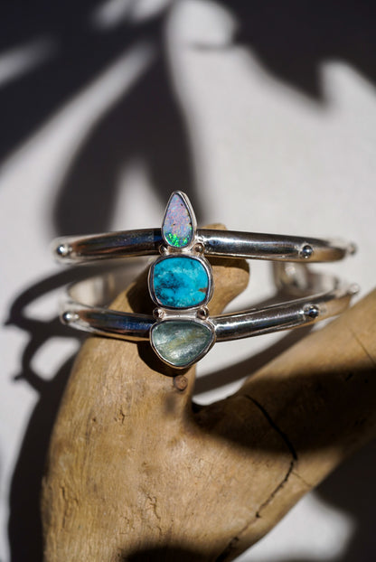 Australian Opal + Turquoise + Aquamarine Cuff