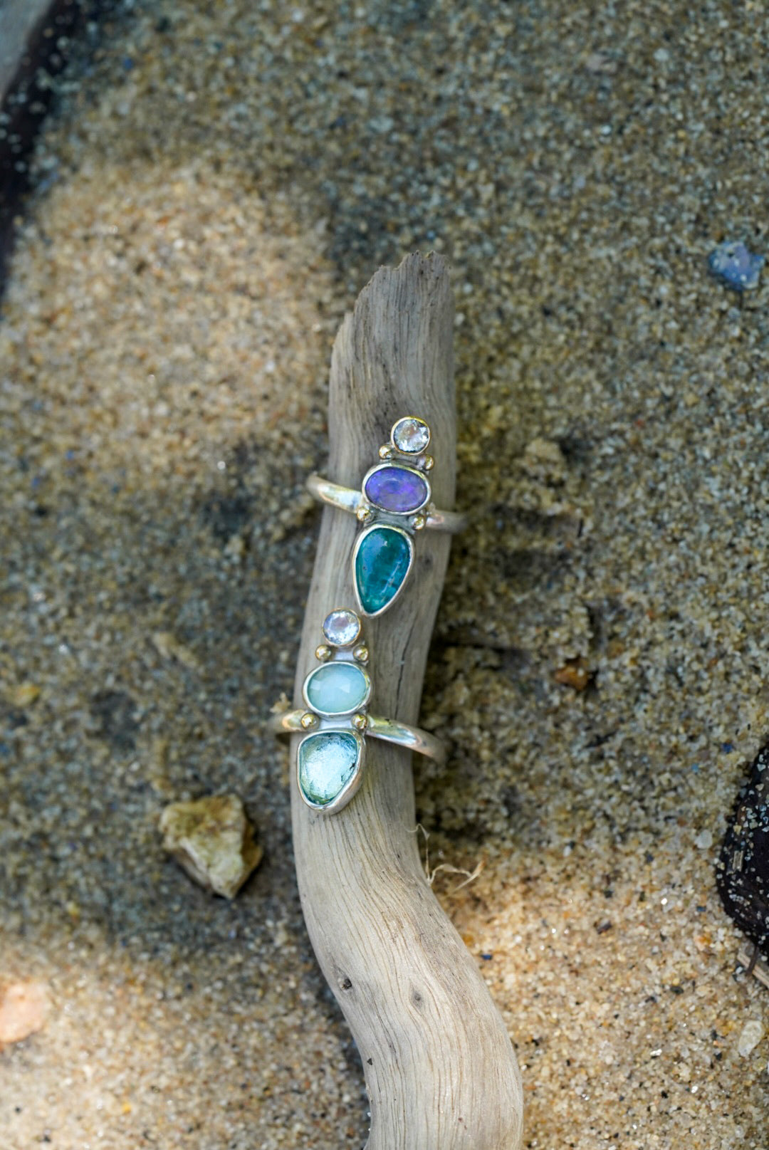 Moonstone + Aquamarine Ring - Size 8