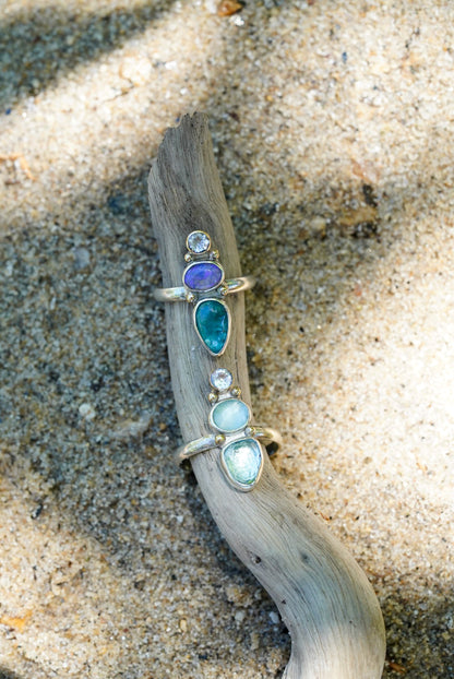 Moonstone + Aquamarine Ring - Size 8