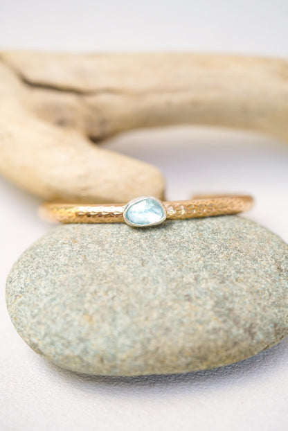 gold stamped cuff with aquamarine