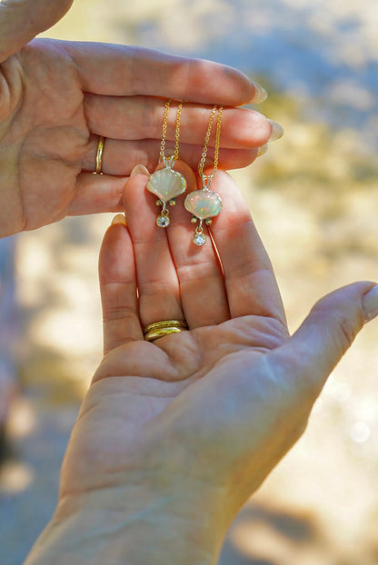 Ethiopian Opal + Sapphire Shell Necklace