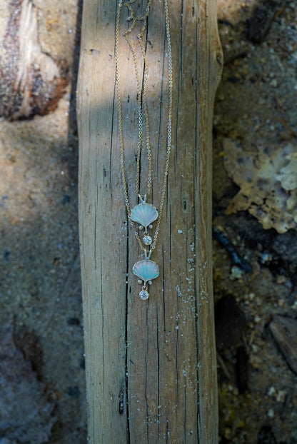Ethiopian Opal + Sapphire Shell Necklace