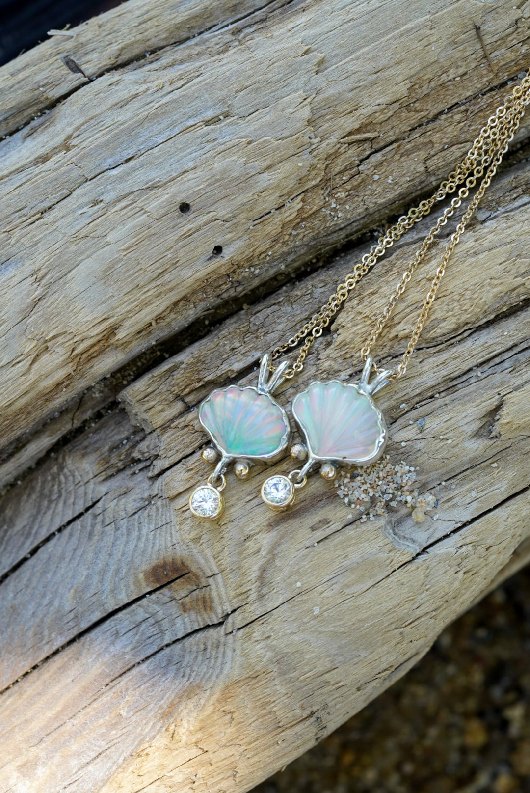 Ethiopian Opal + Sapphire Shell Necklace