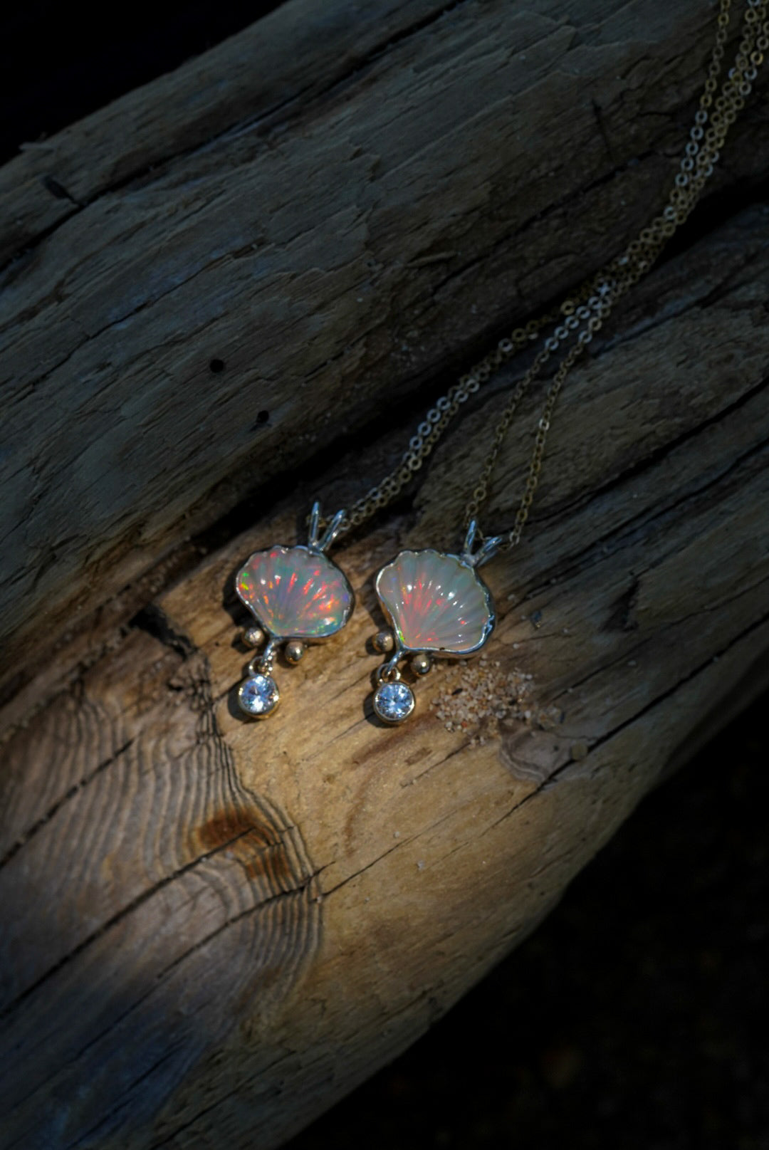 Ethiopian Opal + Sapphire Shell Necklace