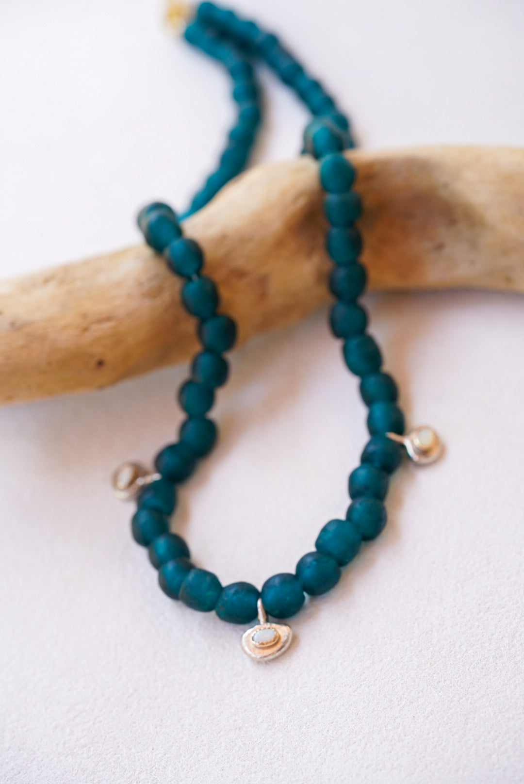 Recycled Glass Beads + Australian Opal Necklace