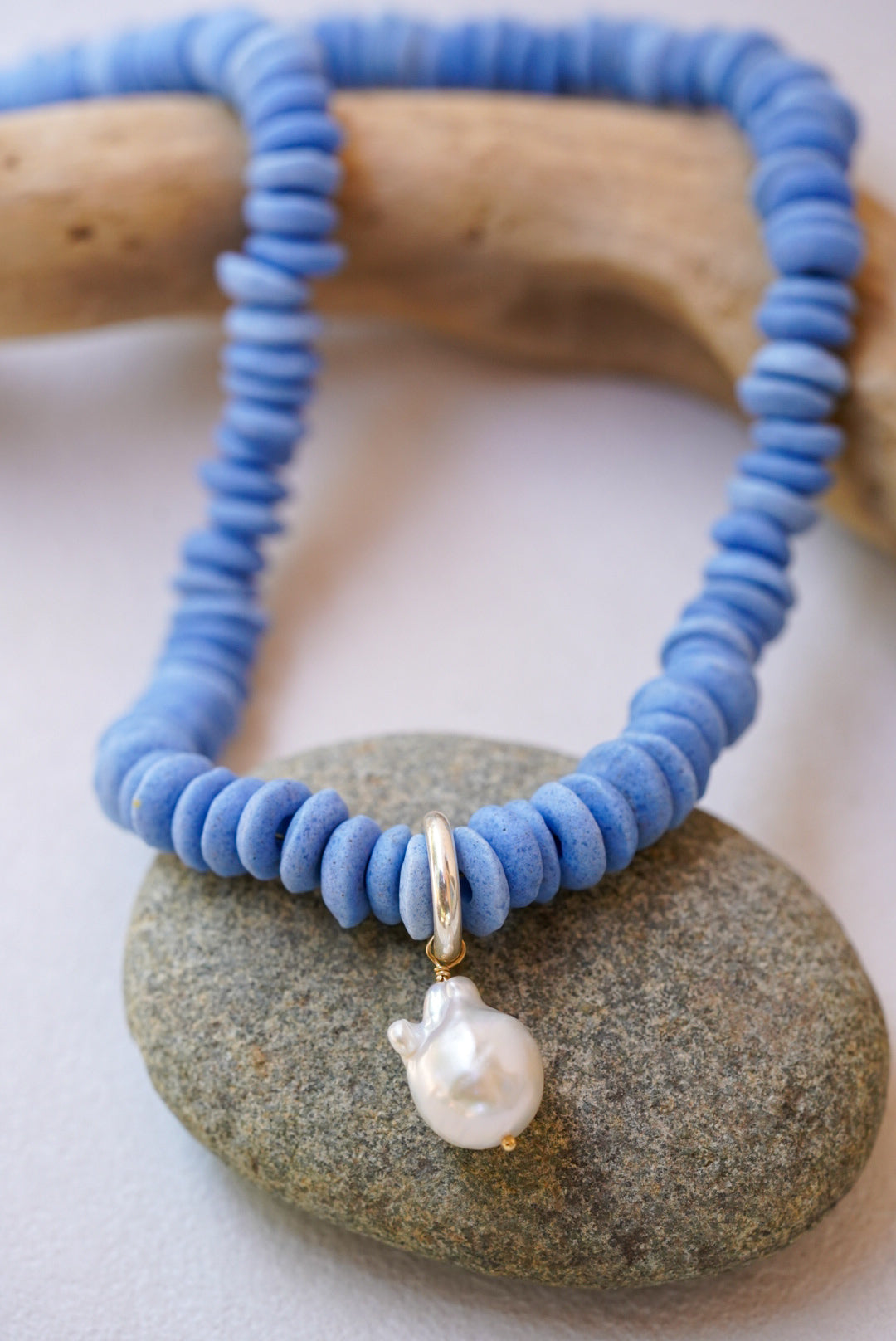 Recycled Glass Beads + Australian Opal + Baroque Pearl Necklace