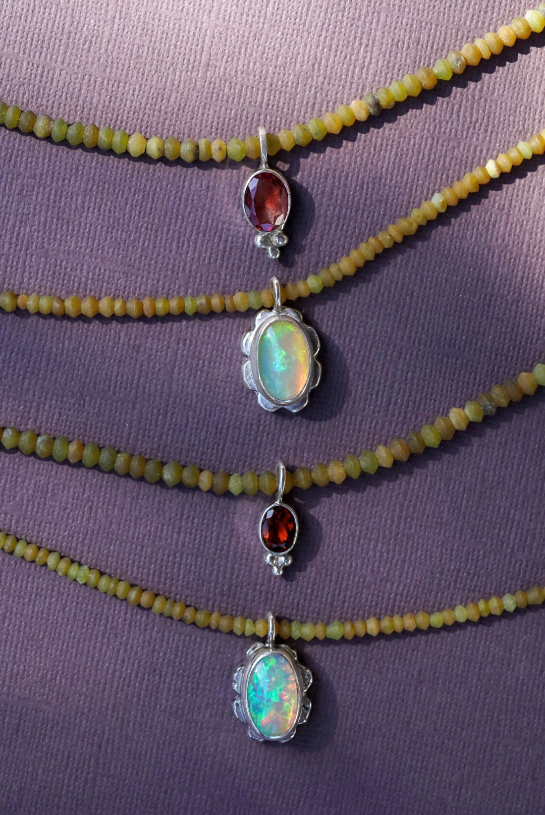Ethiopian Opal Poppy + Jade Necklace