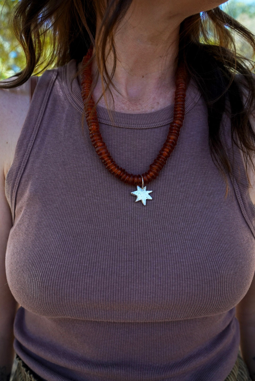 Recycled Glass Bead + Star Necklace