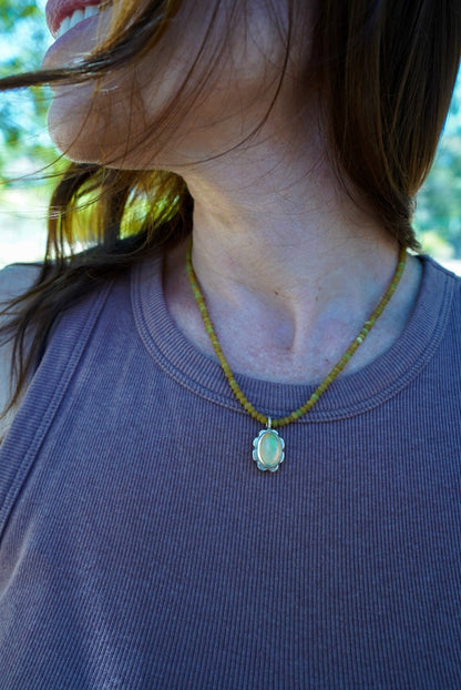 Ethiopian Opal Poppy + Jade Necklace