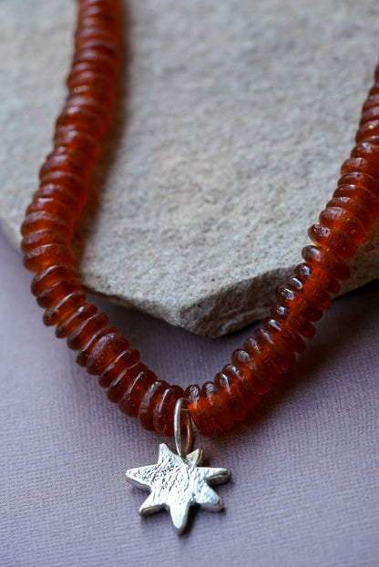Recycled Glass Bead + Star Necklace