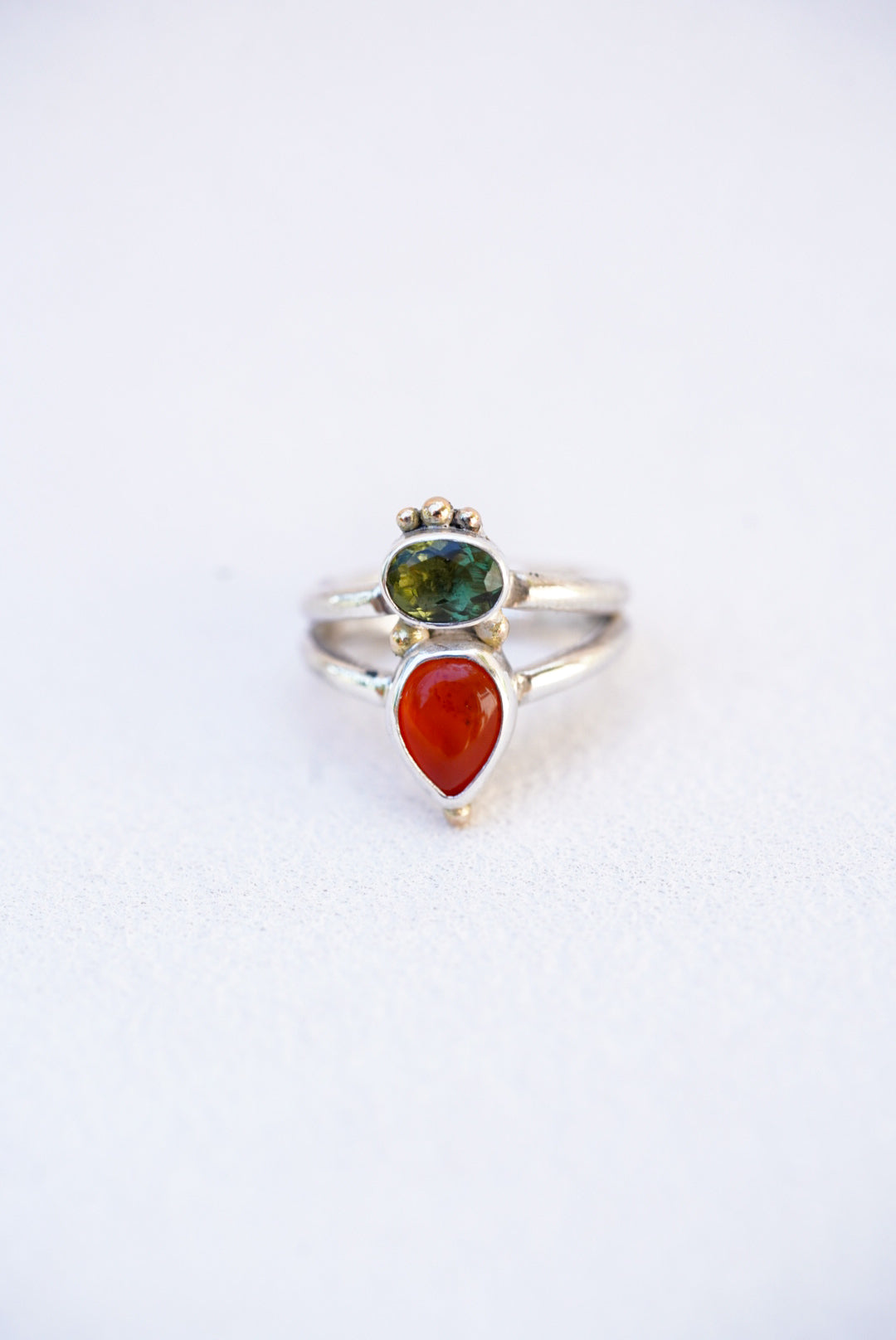 Carnelian + Moldavite Ring - Size 5.5