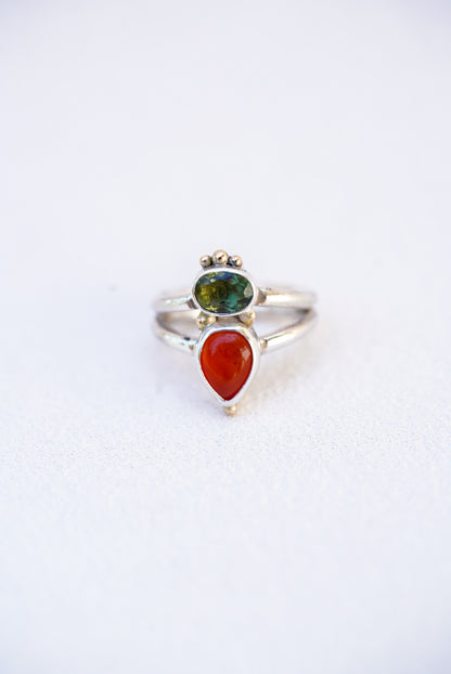 Carnelian + Moldavite Ring - Size 5.5