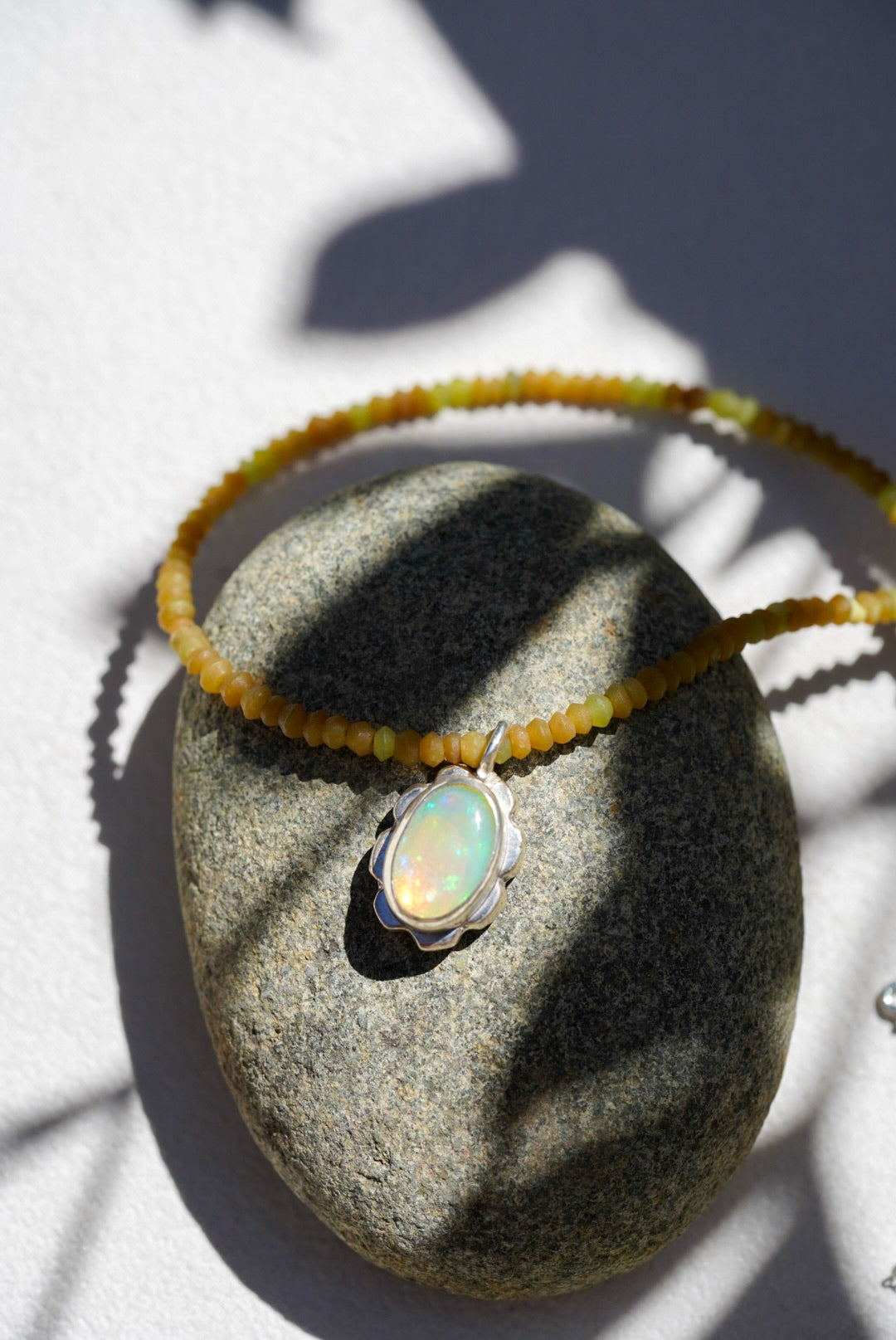 Ethiopian Opal Poppy + Jade Necklace