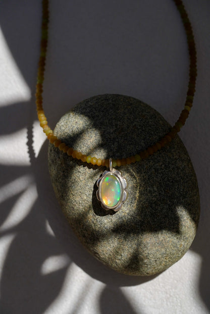 Ethiopian Opal Poppy + Jade Necklace