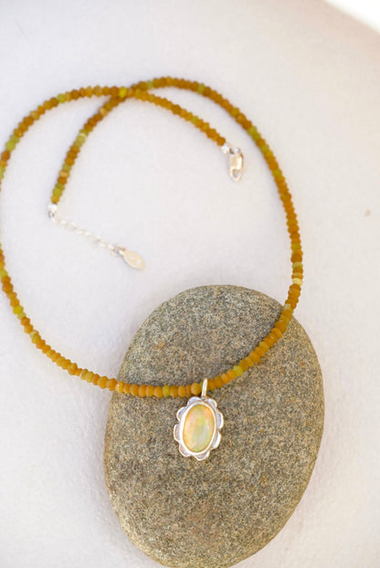 Ethiopian Opal Poppy + Jade Necklace