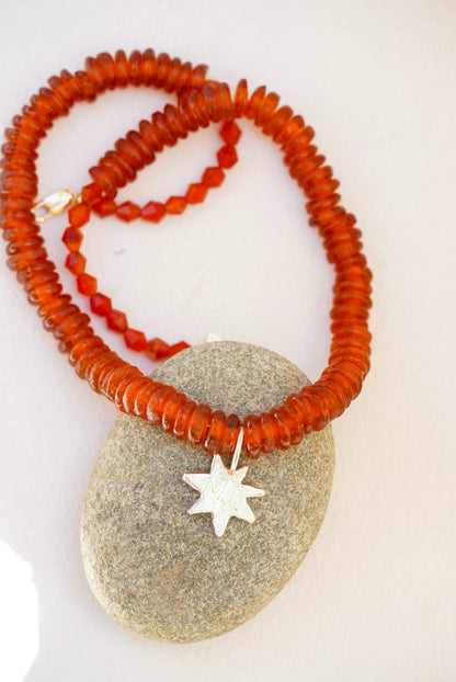 Recycled Glass Bead + Star Necklace