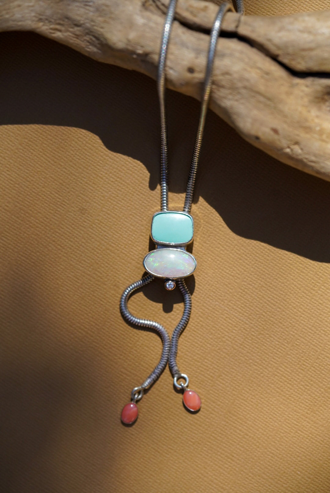 Australian Opal + Variscite + Diamond Bolo