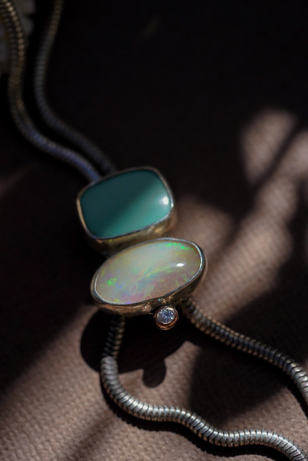 Australian Opal + Variscite + Diamond Bolo