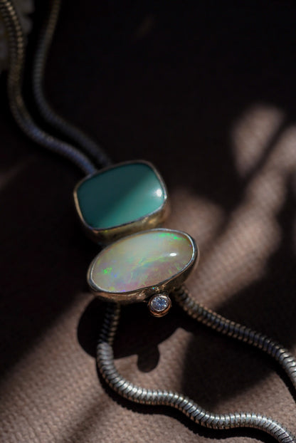 Australian Opal + Variscite + Diamond Bolo