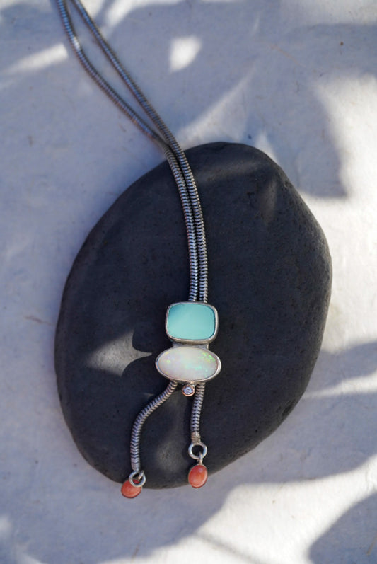 Australian Opal + Variscite + Diamond Bolo