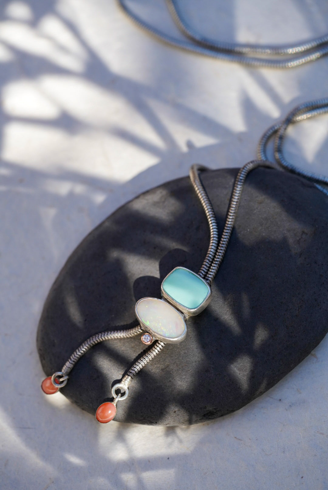 Australian Opal + Variscite + Diamond Bolo