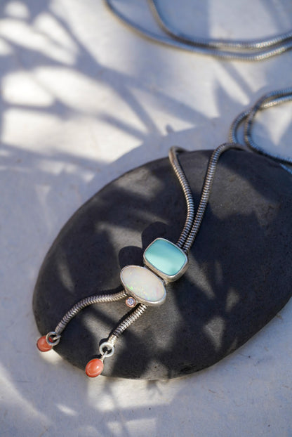 Australian Opal + Variscite + Diamond Bolo