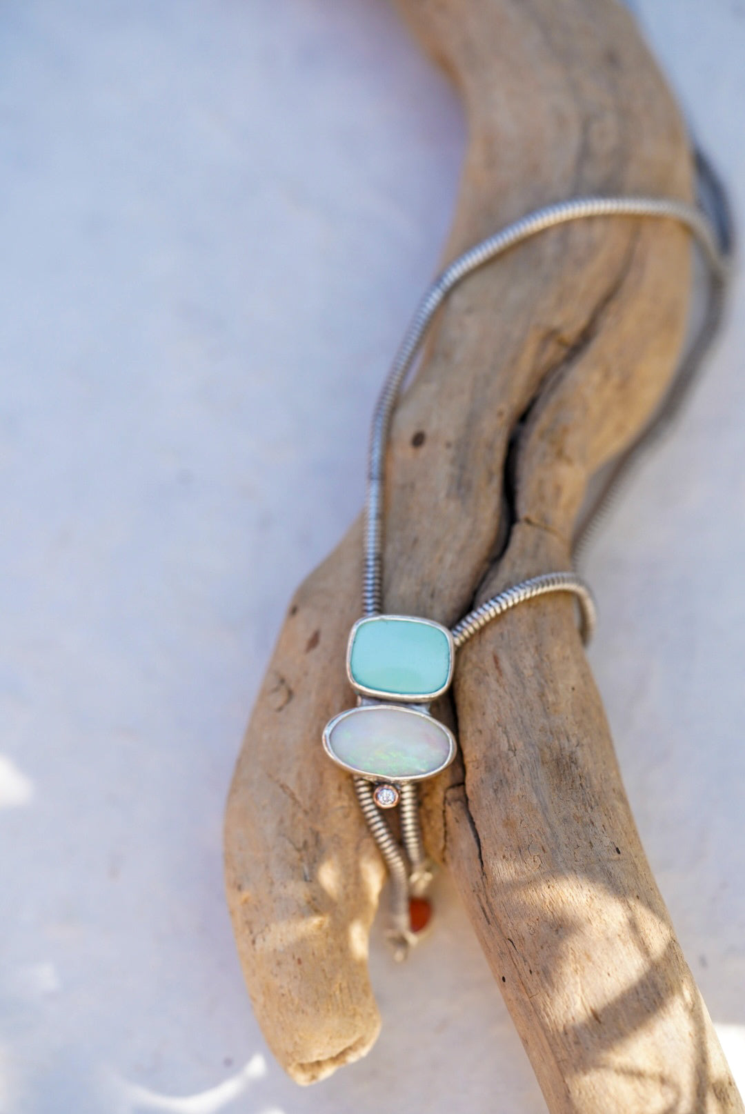 Australian Opal + Variscite + Diamond Bolo