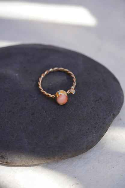 Angel Skin Coral + Diamond Ring - Size 6.25