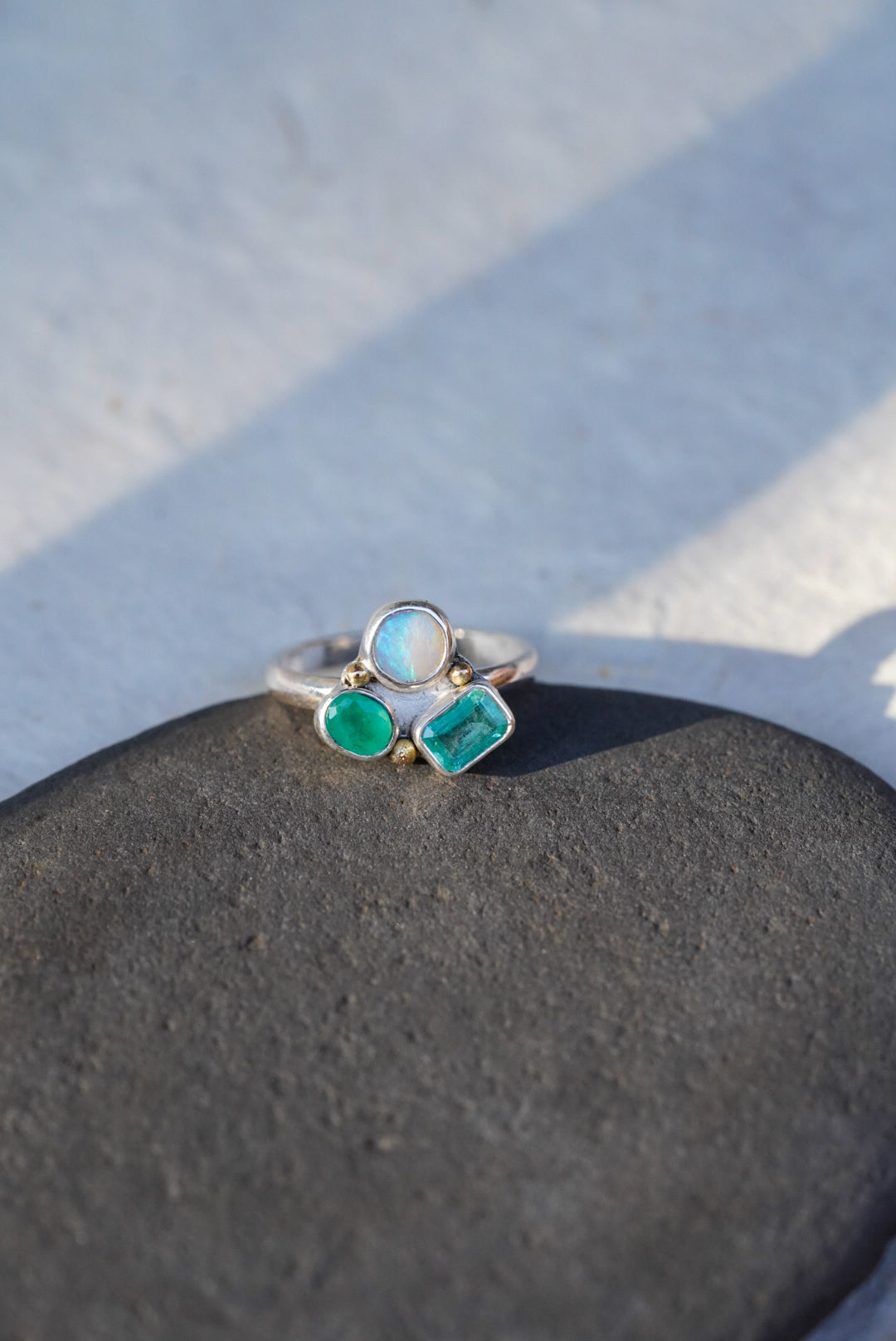 Australian Opal + Emerald Ring - Size 8 *Imperfect